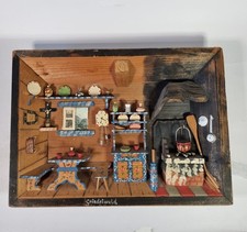 Vintage Grindelwald  Kitchen Diorama Shadow Box Swiss Folk Art Miniature Scene