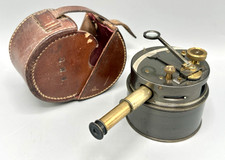 J H Steward Antique English Brass Pocket Box Sextant Extending Telescope Cased