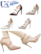 LADY STUDDED HIGH HEEL FASHION EVENING PARTY POINTED COURT SANDALS SHOES UK 3-8