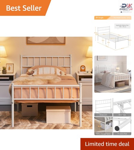Sturdy white metal bed frame - white,