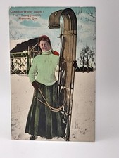 Canadian Winter Sports Toboggan Girl  - Montreal, Cananda - Postcard - 1914