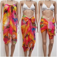 Butterfly Print Chiffon Sarong Semi Sheer Cover-Up Wrap One Size UK 8-16