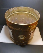 Vintage Hammered Brass Lions Head Fireside Companion Tool Bucket, Bin or Planter