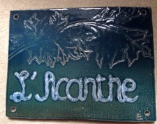 VINTAGE FRENCH CERAMIC HOUSE SHOP SIGN NAME L'ACANTHE ACANTHUS LEAF PLAQUE RUSTI