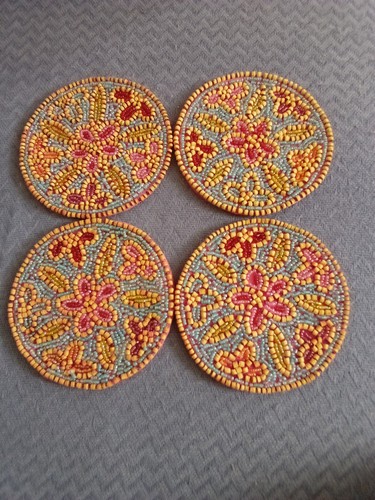 Vintage beaded floral coasters - vintage,