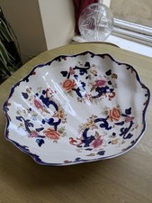 Masons Mandalay blue large ironstone clam shell bowl 16 1/2" unfinished example 