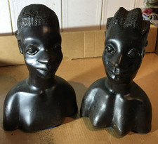 Pair hardwood african carved heads