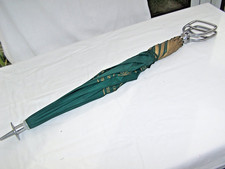 VINTAGE SHOOTING STICK UMBRELLA ALUMINIUM GREEN FABRIC V GOOD