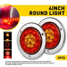4" Round Red & Amber LED Truck Trailer RV Brake Stop Turn Signal Tail Light 2x