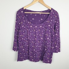 White Stuff Top Womens 12 Purple Origami Bird Print Scoop Neck Relaxed Boho