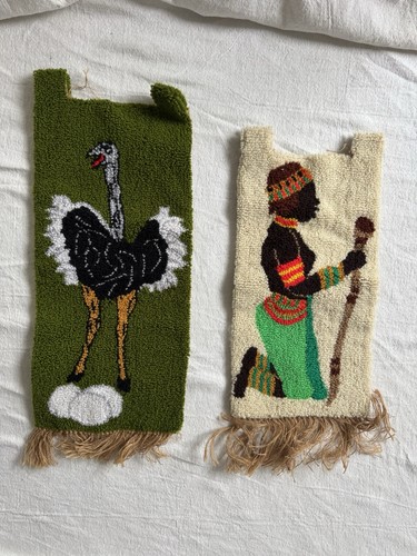 Pair vintage textile wall - textile,