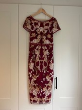Marchesa Notte embroidered tulle midi dress red UK10 worn once