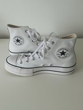 White Leather Converse All Star High Top Platform Trainers Size 5 1/2