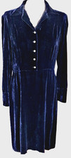 Vintage LAURA ASHLEY Deepest blue Silk Velvet Academia Dress Fits 16 UK Collared