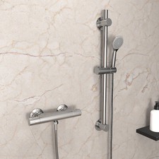 GEMMA MODERN CHROME ROUND THERMOSTATIC HANDSET SLIDER RAIL BAR SHOWER MIXER TAP 