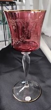 Vintage John Jenkins Ruby Goblet Glass with Gold Etched Design