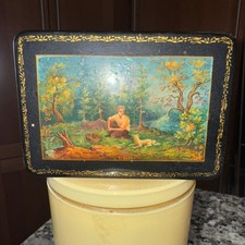 Mstera 1950s Social Realism Russian Lacquer box "In the forest" Palekh USSR RARE
