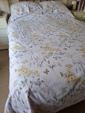 Dunhelm Kingsize Duvet Cover Set White/Lemon/Grey Floral Butterfly Ex Condition 