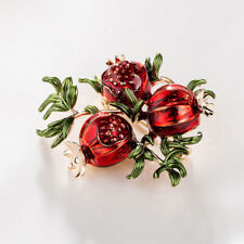 Vintage Art Deco Style Red Enamel Pomegranate Fruit Brooch Festive Xmas Pin Gift