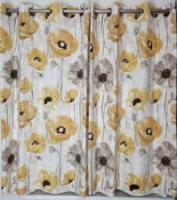 Pair Beautiful Curtains DUNELM Eyelet Yellow Grey Poppy Floral Contton Floral 