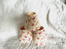 3 x clip-on candle lampshades pretty rose print fabric pink on cream