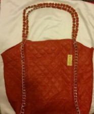 Amrita Singh faux leather quilted shoulder tote orange with chain details