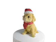 New Resin Sitting Christmas Retriever Puppy With Glittery Red Hat+Scarf Ornament