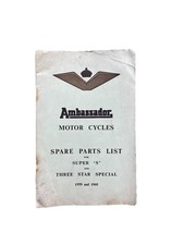 Ambassador Motor Cycles Spare Parts List for Super S and Three Star 1959/60