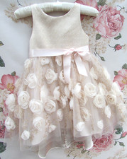 MONSOON Gold Sparkle Blush Cream Rose Party Occasion Dress 3-4 Years £65