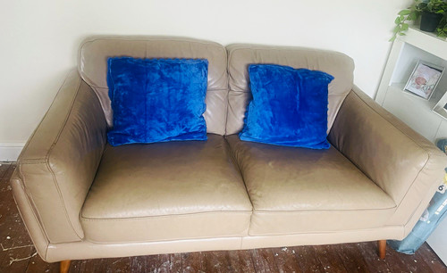 Beige leather seater - leather, sofa