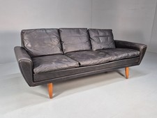 Vintage Thams 3 Seat Black Leather Sofa 1960s Danish Modern Design  EB9926 M3SS