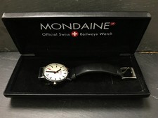 Mondaine Official Swiss Railways Watch Black Leather Strap Boxed Needs Battery