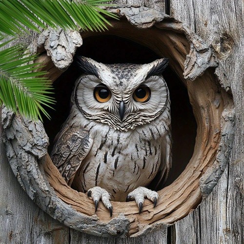 Owl wall art plaque round - art,