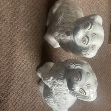 Pair Of Antique Ceramic Press Moulded Staffordshire Spaniel Wally Dogs 10" Tall