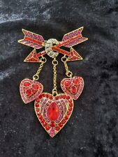 Red & Pink Heart And Arrow Rhinestone Brooch 