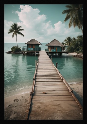 Moody tropical beach framed - moody,