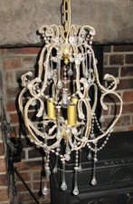 Chandelier 3 Light Vintage Ceiling Hanging Lamp Gold Glass Drops Droplets Large