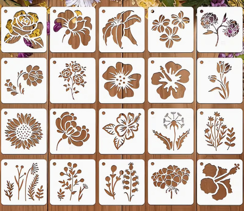 20pc mini floral stencils - 20pc,