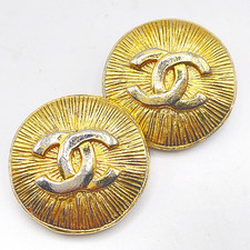 CHANEL Earrings Coco Mark CC Logo Gold Tone Clip-on Vintage Stamped