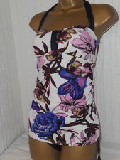 NAVY PINK NEXT HALTER NECK RUCHED TROPICAL SKIRT SWIMDRESS SWIMSUIT SIZE 10 NEW