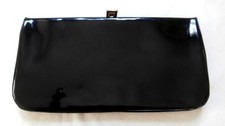 Vintage Early 1940's Post Deco Black Patent Leather-Look Vinyl Clutch Bag