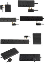 Black Extension Lead Cable UK Electric Mains Power 1 2 3 4 6 8 10 Gang Way BLACK