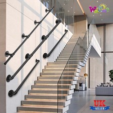 Handrail Stair Rail Grab Balustrade Metal Staircase Banister Black Set 100/300CM