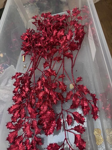 Red glitter holly picks - red, –