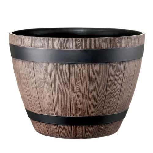 Plastic barrel planter wood - plastic,