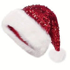Red Glitter Sequin Santa Hat