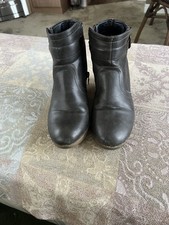 Grey Leather Wedge Ankle Boots