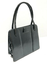Vintage 50s 60s snakeskin leather handle top frame bag VGC reptile metallic
