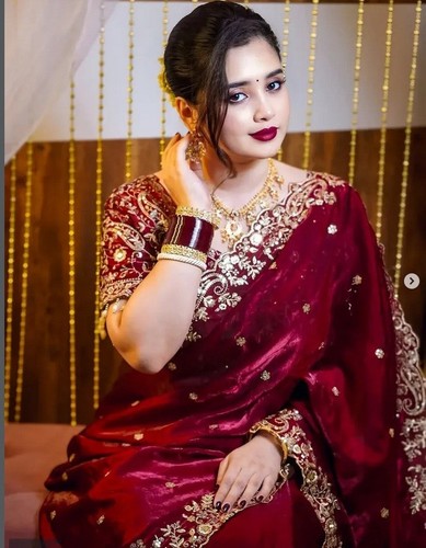 Maroon designer saree with