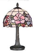 Table Lamp Lily Small Tiffany Style Stained Glass with Antique Metal Base